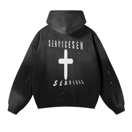 +33 6-17 Vintage Wash Frayed Fleece Hoodie - 360 GSM