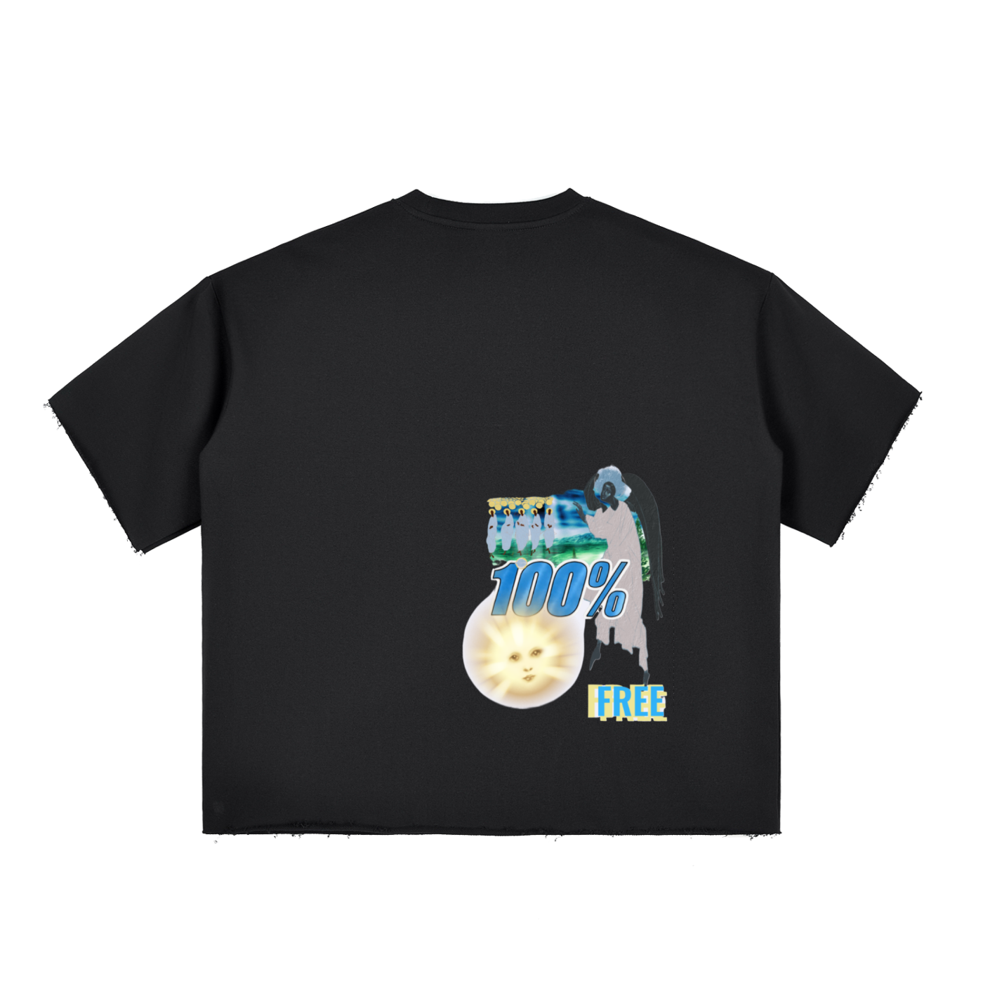 Boxy Half-Sleeve Raw-Edge T-Shirt