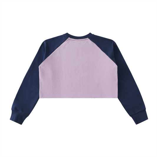 Raw-Hem Color-Block Raglan Crop Sweatshirt