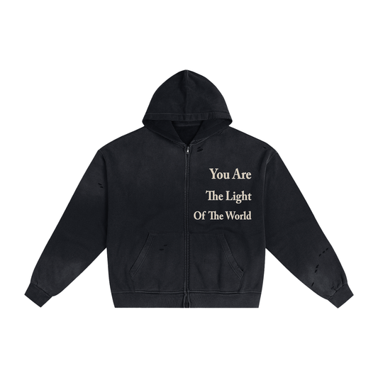 Hand-Frayed Sunfade Zip Hoodie