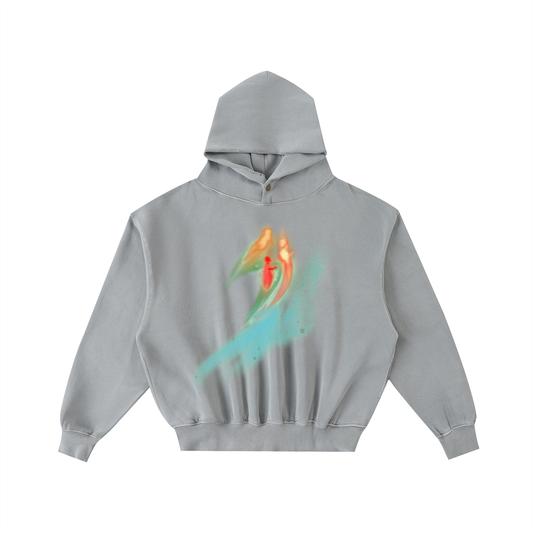 Frayed Enzyme Washed Fleece Hoodie