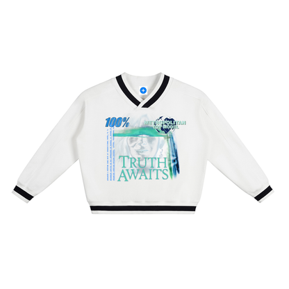 V-Neck Contrast Collar Boxy Sweatshirt