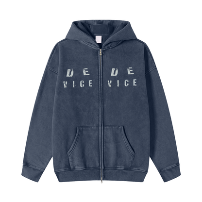 +33 6-17 Snow Washed Zip-Through Fleece Hoodie