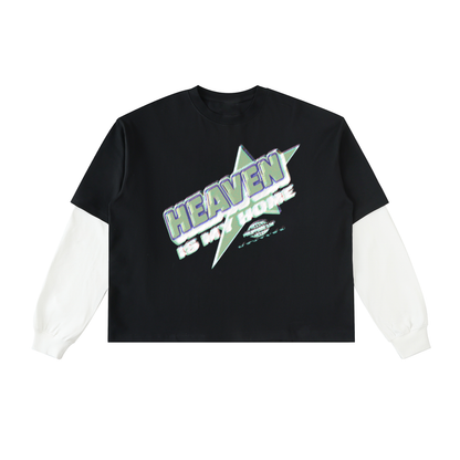 Layered Contrast Sleeve Cotton T-Shirt