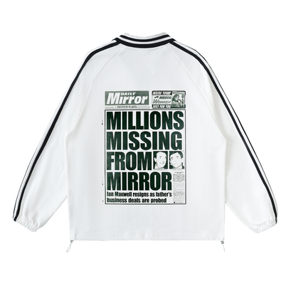 Contrast Striped Lapel Collar Sweatshirt