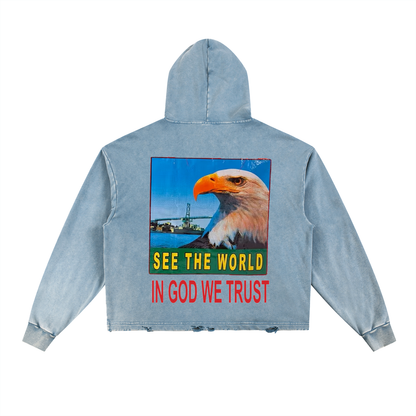 Vintage Washed Frayed-Hem Hoodie