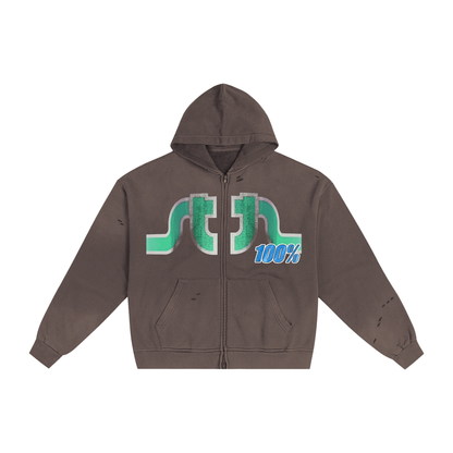 Hand-Frayed Sunfade Zip Hoodie