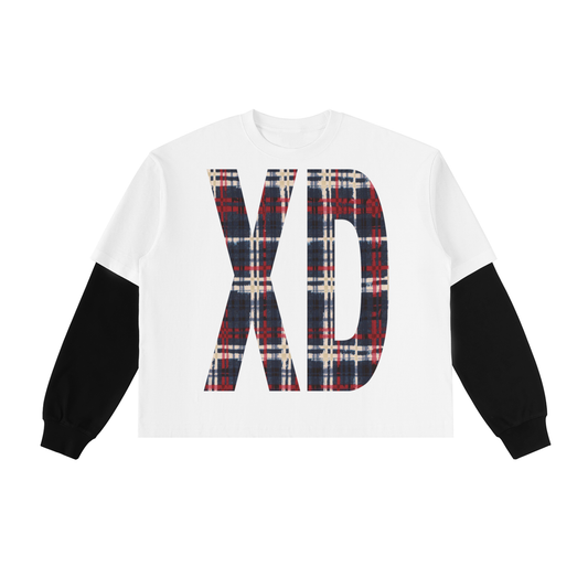 Layered Contrast Sleeve Cotton T-Shirt