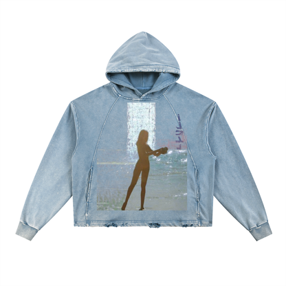 Vintage Washed Frayed-Hem Hoodie