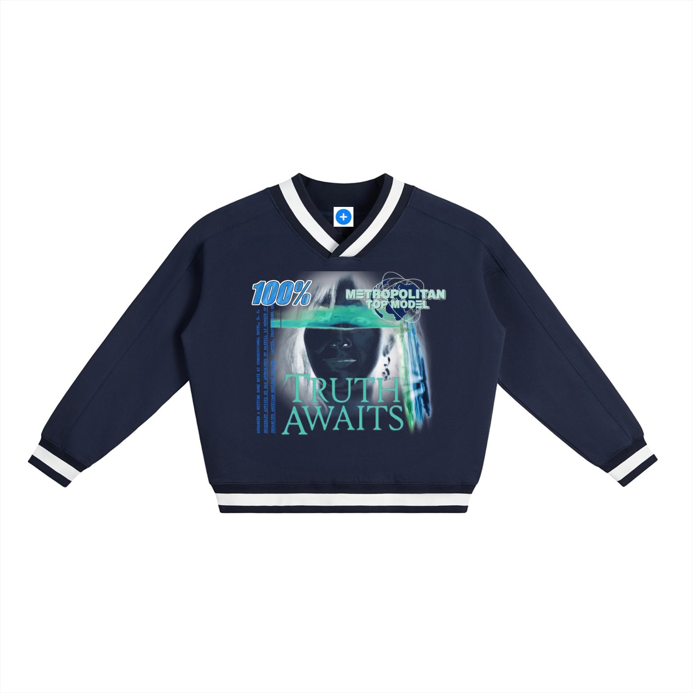 V-Neck Contrast Collar Boxy Sweatshirt