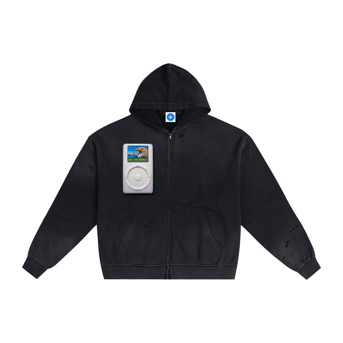 Hand-Frayed Sunfade Zip Hoodie