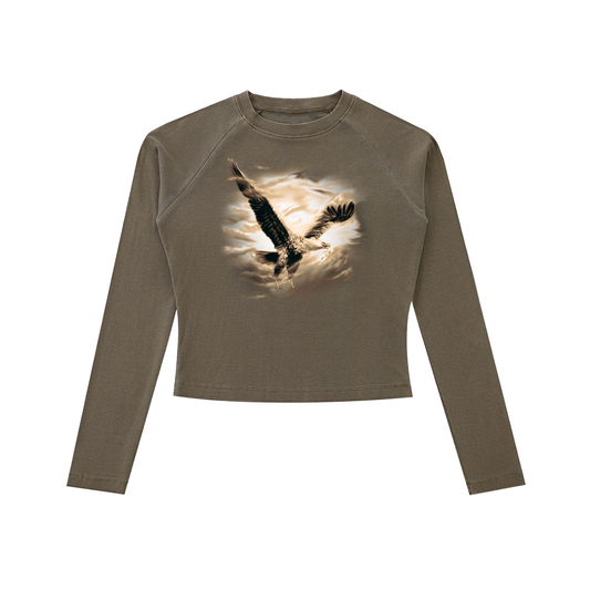 Dyed Washed Raglan Long Sleeve Slim T-Shirt