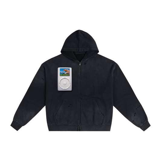 Hand-Frayed Sunfade Zip Hoodie