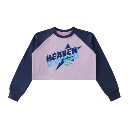 Raw-Hem Color-Block Raglan Crop Sweatshirt