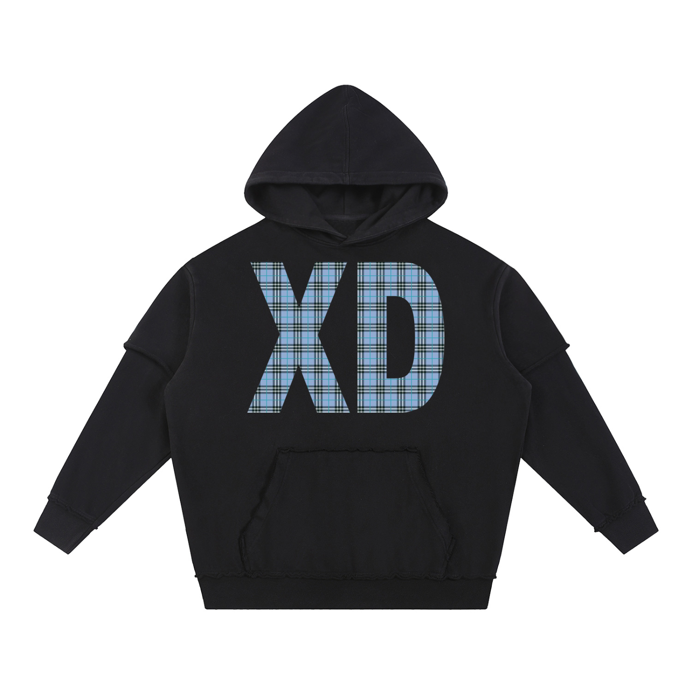 Snow Washed Raw Edge Double Layered Hoodie