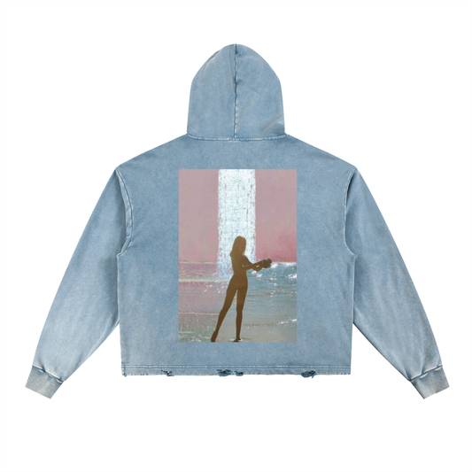 Vintage Washed Frayed-Hem Hoodie