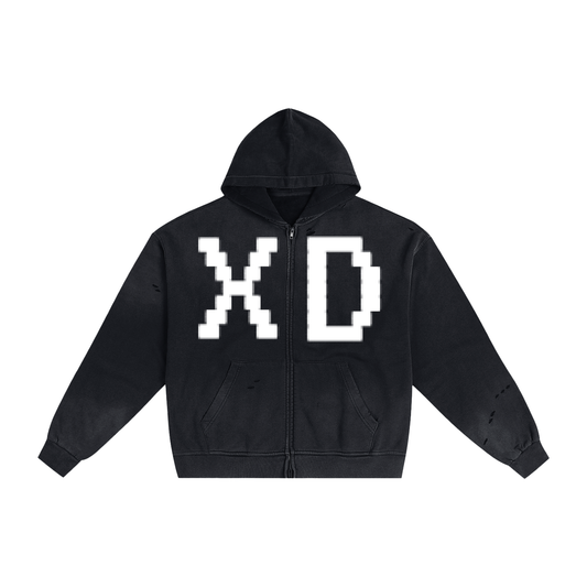 Hand-Frayed Sunfade Zip Hoodie