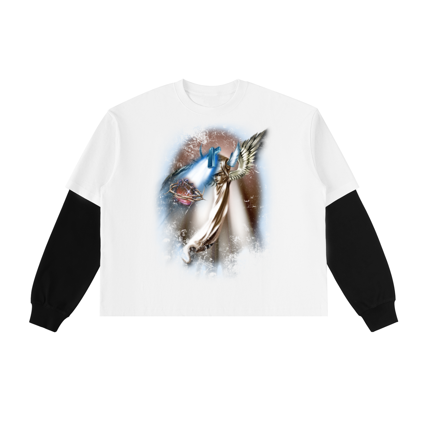 Layered Contrast Sleeve Cotton T-Shirt