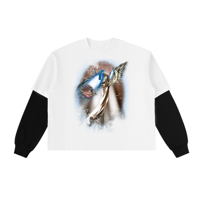 Layered Contrast Sleeve Cotton T-Shirt