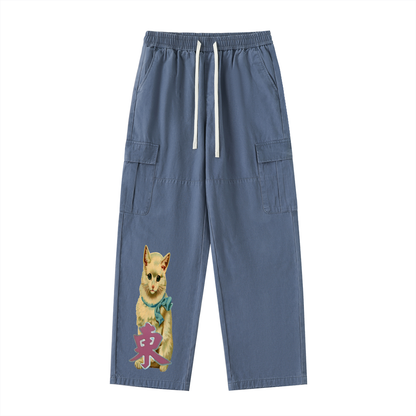 Drawstring Waist Straight-Leg Cargo Pants