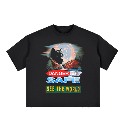 Boxy Half-Sleeve Raw-Edge T-Shirt