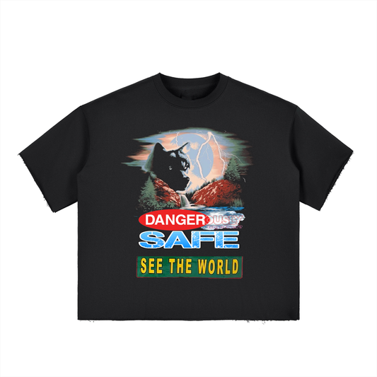 Boxy Half-Sleeve Raw-Edge T-Shirt