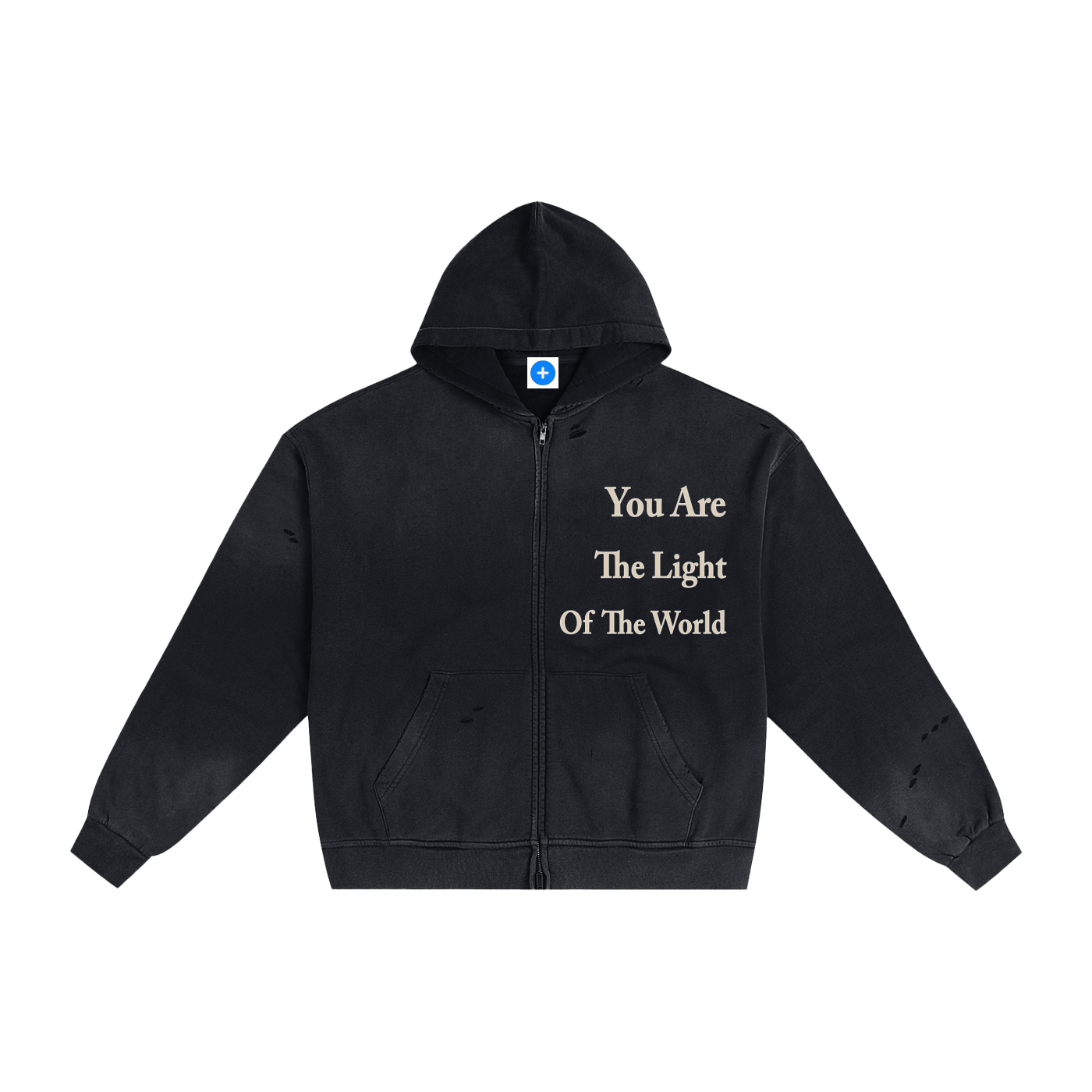 Hand-Frayed Sunfade Zip Hoodie