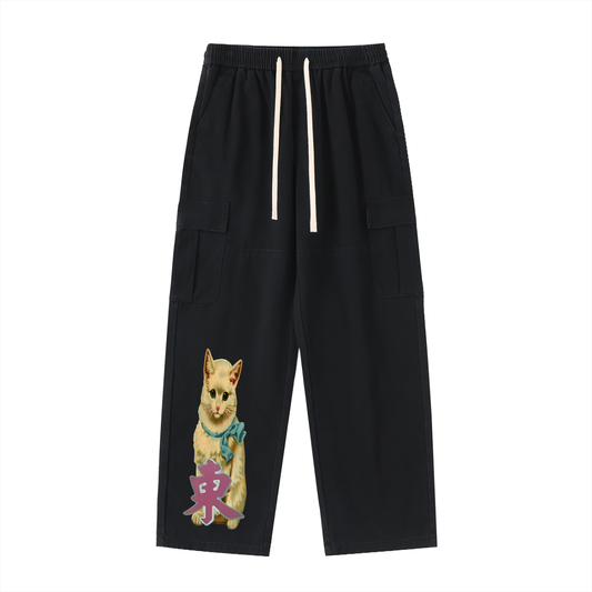 Drawstring Waist Straight-Leg Cargo Pants