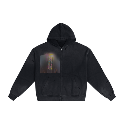 Hand-Frayed Sunfade Zip Hoodie