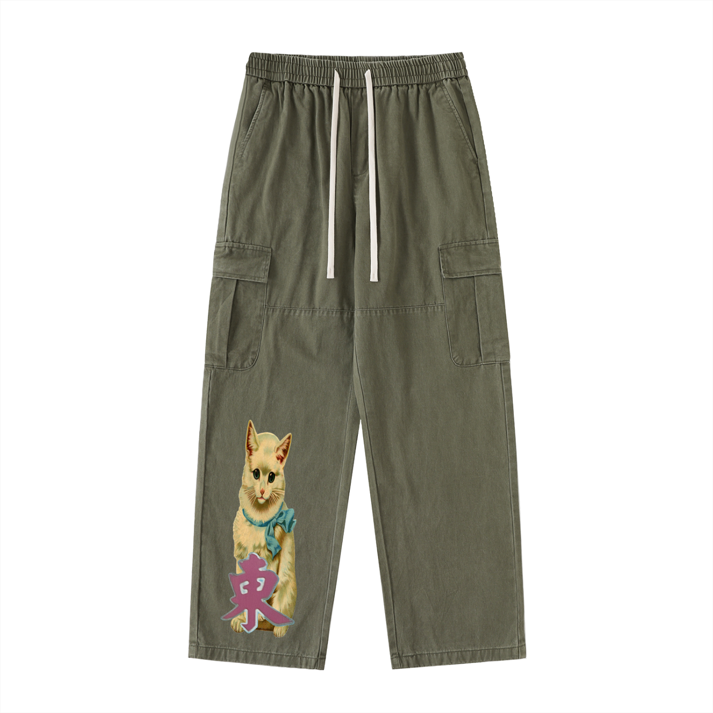 Drawstring Waist Straight-Leg Cargo Pants